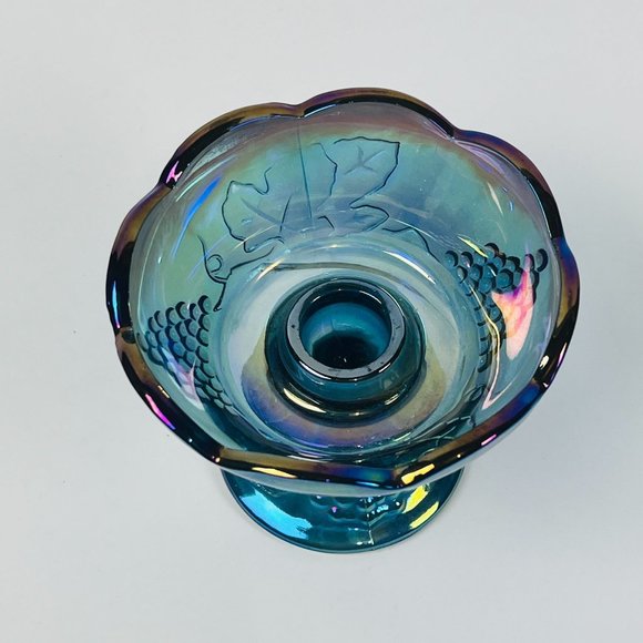 Vintage Indiana Glass Blue Harvest Grape Carnival Glass Candle Holder - Picture 2 of 8